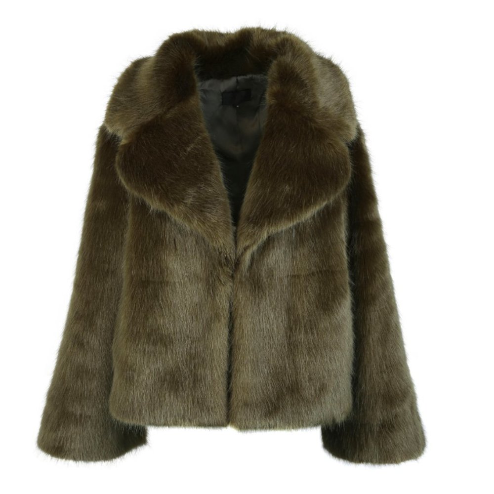 Nili Lotan Sedela Olive Green Faux Fur Coat